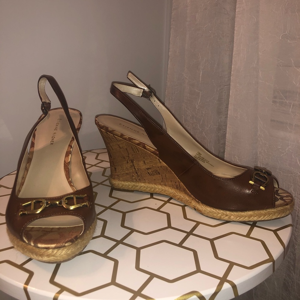 Brown Etienne Aigner Strap Wedges